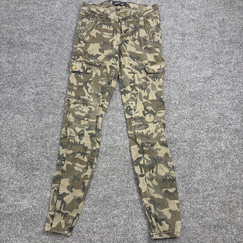 Ashley Mason Pants Womens 5/27 Olive Green Camouflage Cargo Pockets 26x27 Skinny
